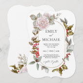 Romantische Winter Bloemen en Groene Huwelijk Kaart (Voorkant / Achterkant)