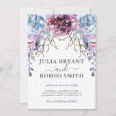 Romantische Winter Bruiloft Bloemen Sneeuw Uitnodi Kaart (Voorkant)