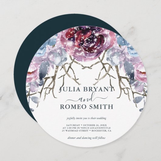 Romantische winter bruiloft bloemenuitnodiging kaart (Voorkant / Achterkant)