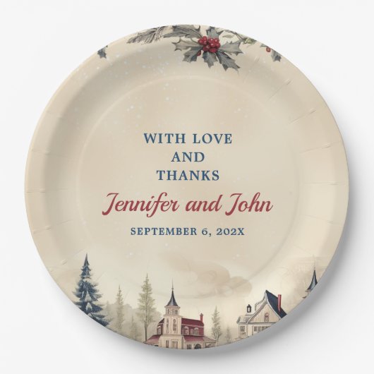 Romantische winter bruiloft papieren bordje (Voorkant)
