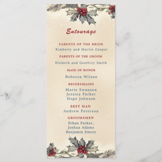 Romantische winter bruiloft programmakaart (Achterkant)