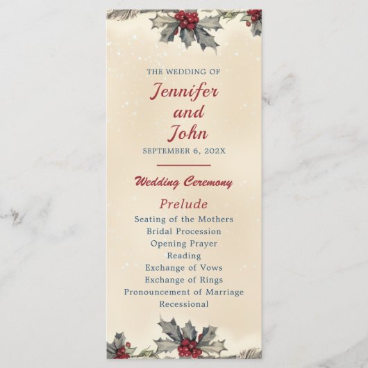 Romantische winter bruiloft programmakaart (Voorkant)