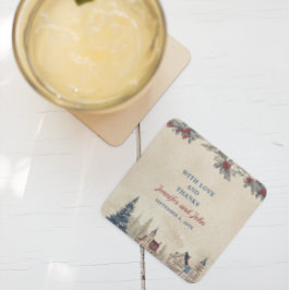 Romantische Winter Bruiloft Vierkante Papieren Bru Kartonnen Onderzetters