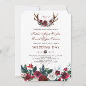 Romantische Winter Burgundy Bloemige Geweien Bruil Kaart (Voorkant)