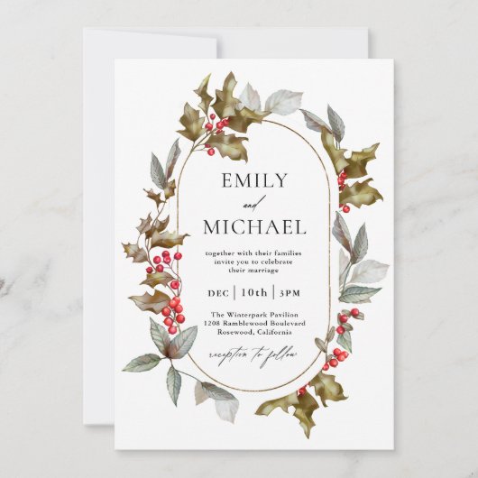 Romantische Winter Holly en Berrie Botanische brui Kaart (Voorkant)