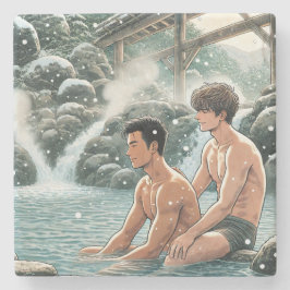 Romantische winter onsen stenen onderzetter