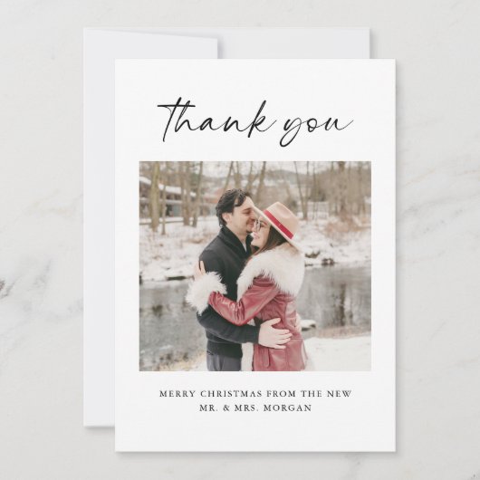 Romantische Winter Pas getrouwd Kerstfoto Bedankkaart (Voorkant)