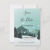 Romantische Winter Wedding Snowy Forest & Mountain Save The Date (Voorkant)