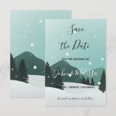 Romantische Winter Wedding Snowy Forest & Mountain Save The Date (Voorkant / Achterkant)