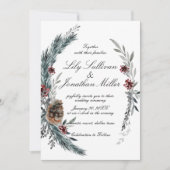 Romantische Winterden Sparren Bloemstuk Trouw Kaart (Voorkant)