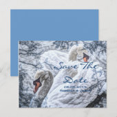 romantische wintermeer witte zwaan bruiloft aankondigingskaart (Voorkant / Achterkant)