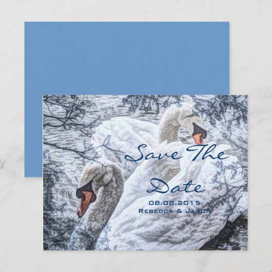 romantische wintermeer witte zwaan bruiloft aankondigingskaart (Voorkant / Achterkant)