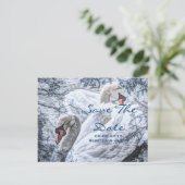 romantische wintermeer witte zwaan bruiloft aankondigingskaart (Staand voorkant)