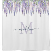 Romantische Wisteria Floral Monogram Script naam Douchegordijn (Voorkant)