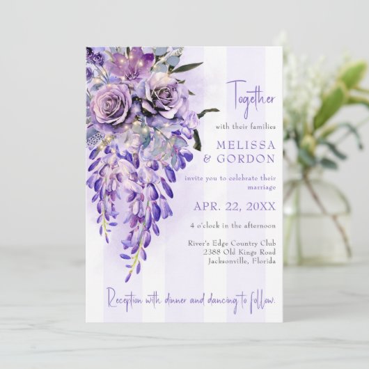 Romantische Wisteria Huwelijksuitnodiging Kaart (Staand voorkant)