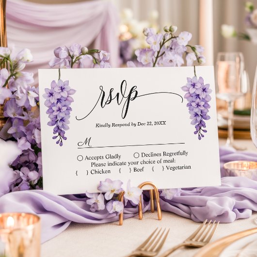 Romantische Wisteria Script Bloem Bruiloft RSVP Ka Kaartje
