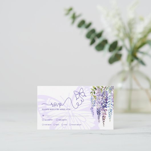 Romantische Wisteria Sprookje Bruiloft Mini RSVP-k Informatiekaartje (Staand voorkant)