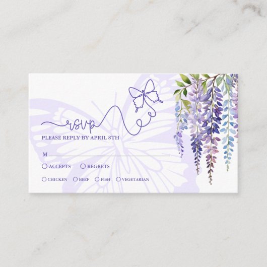Romantische Wisteria Sprookje Bruiloft Mini RSVP-k Informatiekaartje (Voorkant)