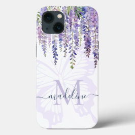 Romantische Wisteria Vlinder Monogram Script naam Case-Mate iPhone Case