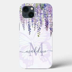Romantische Wisteria Vlinder Monogram Script naam Case-Mate iPhone Case