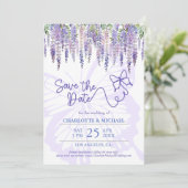 Romantische Wisteria & Vlinder Tuin Bruiloft Save The Date (Staand voorkant)