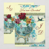 ROMANTISCHE WITTE BLAUWE MONOGRAM MET WEDING KAART (Voorkant / Achterkant)