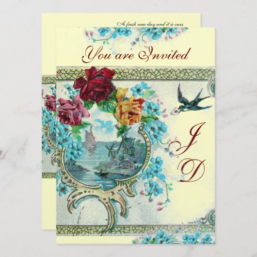 ROMANTISCHE WITTE BLAUWE MONOGRAM MET WEDING KAART (Voorkant / Achterkant)