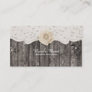 Romantische witte bloem & parels rustieke houten b visitekaartje