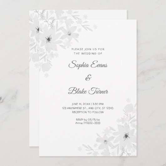 Romantische witte bloemen bloemenwitte bruiloft kaart (Voorkant / Achterkant)