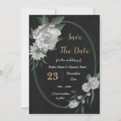 Romantische witte bloemen botanisch zwart save the date (Voorkant)