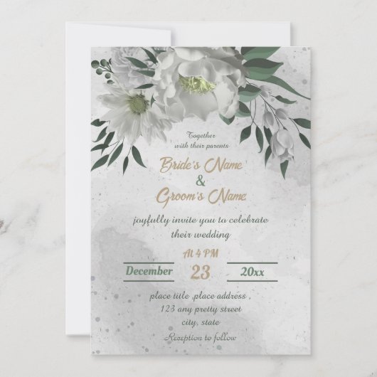 romantische witte bloemen botanische bruiloft kaart (Voorkant)