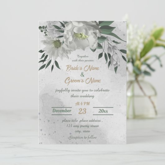 romantische witte bloemen botanische bruiloft kaart (Staand voorkant)