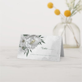 romantische witte bloemen botanische bruiloft plaatskaartje