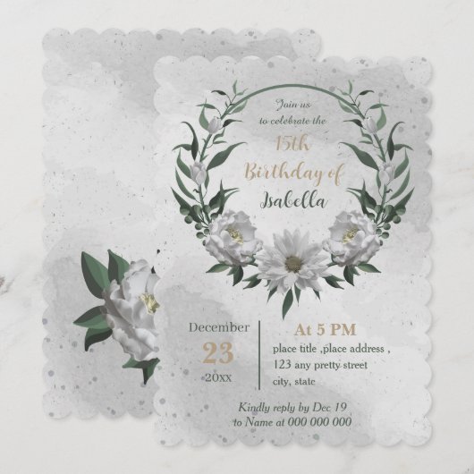 Romantische witte bloemen botanische verjaardag kaart (Voorkant / Achterkant)