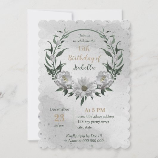 Romantische witte bloemen botanische verjaardag kaart (Voorkant)