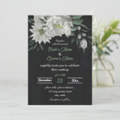 romantische witte bloemen botanische zwarte bruilo kaart (Staand voorkant)