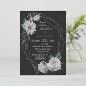 Romantische witte bloemen botanische zwarte verjaa kaart (Staand voorkant)