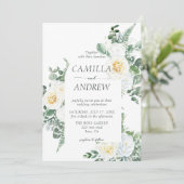 Romantische witte bloemen en groen bruiloft kaart (Staand voorkant)