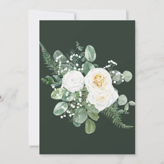 Romantische witte bloemen en groen bruiloft kaart (Achterkant)