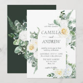 Romantische witte bloemen en groen bruiloft kaart (Voorkant / Achterkant)