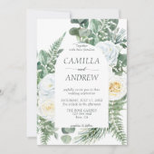 Romantische witte bloemen en groen bruiloft kaart (Voorkant)
