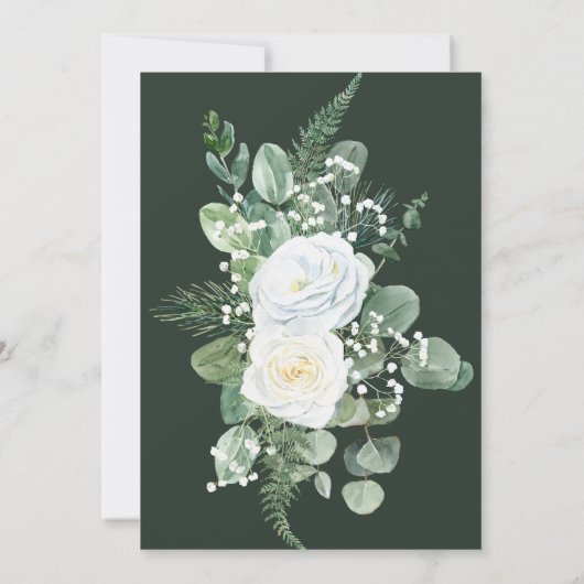 Romantische witte bloemen en groen bruiloft kaart (Achterkant)