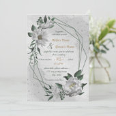 romantische witte bloemen geometrische bruiloft kaart (Staand voorkant)