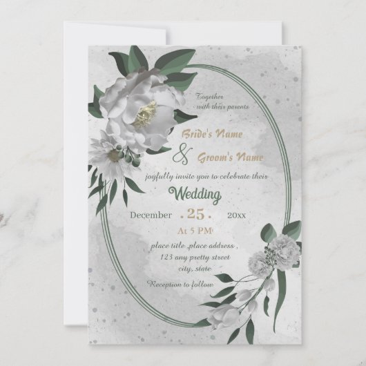 romantische witte bloemen geometrische bruiloft kaart (Voorkant)