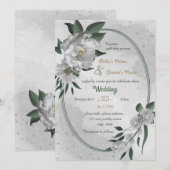 romantische witte bloemen geometrische bruiloft kaart (Voorkant / Achterkant)