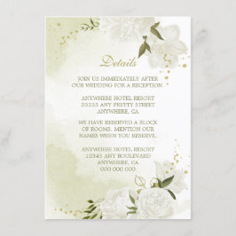 romantische witte bloemen grienery details informatiekaartje