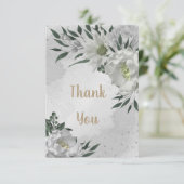 romantische witte bloemen grilly bruiloft bedankkaart (Staand voorkant)