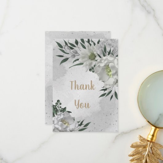 romantische witte bloemen grilly bruiloft bedankkaart (Voorkant / Achterkant in situ)
