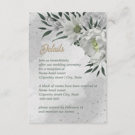 romantische witte bloemen grilly bruiloft informatiekaartje (Voorkant)