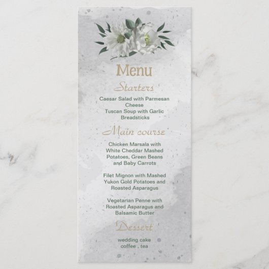 romantische witte bloemen grilly bruiloft menu (Voorkant)